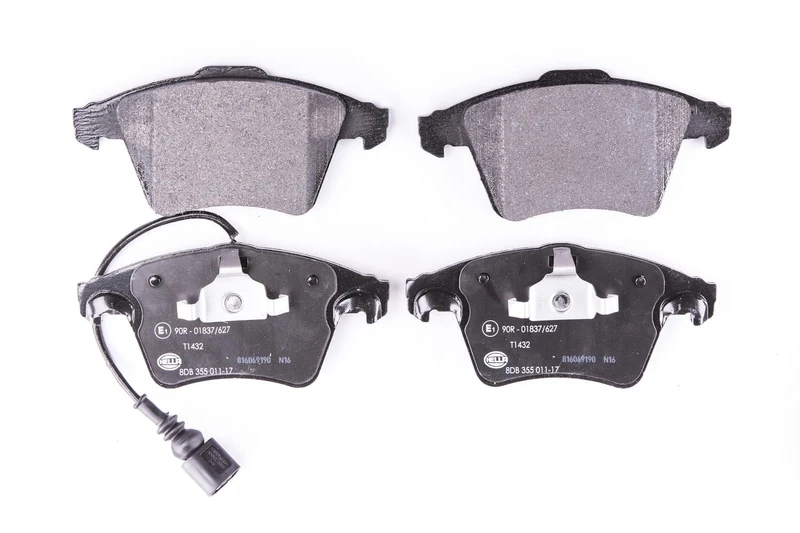 HELLA 8DB 355 011-171 Brake pad set - with integrated wear warning contact - T1432 - for e.g. VOLKSWAGEN