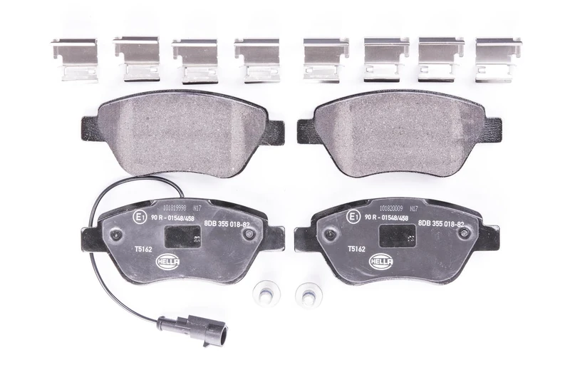 HELLA 8DB 355 018-821 Brake pad set - with integrated wear warning contact - T5162 - for e.g. ALFA ROMEO / FIAT / LANCIA