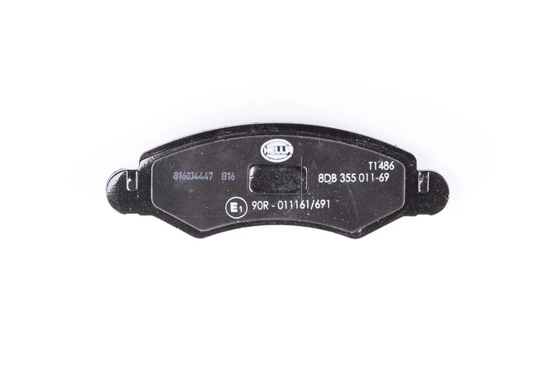 HELLA 8DB 355 011-691 Brake pad set - with acoustic wear warning - T1486 - for e.g. CHEVROLET / HOLDEN / OPEL / SUBARU