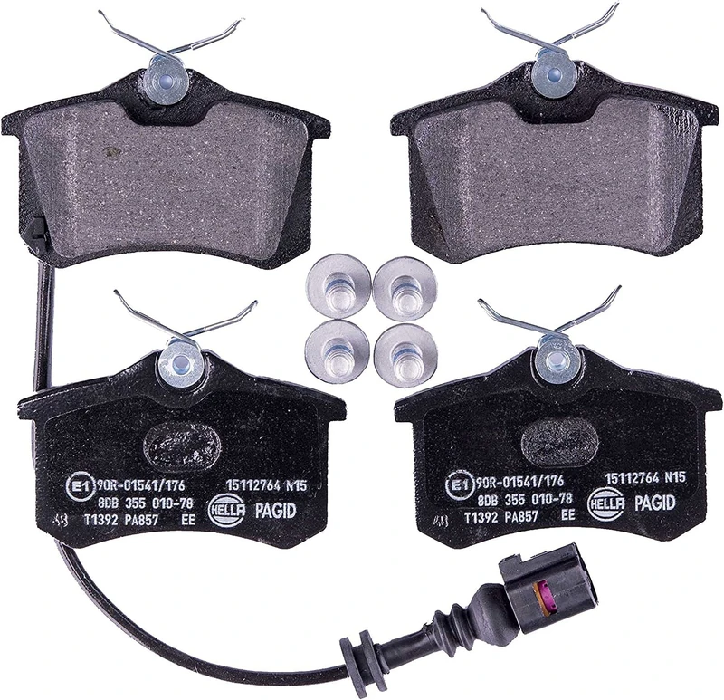 HELLA 8DB 355 010-781 Brake pad set - incl. wear warning contact - T1392 - for e.g. SEAT / VOLKSWAGEN