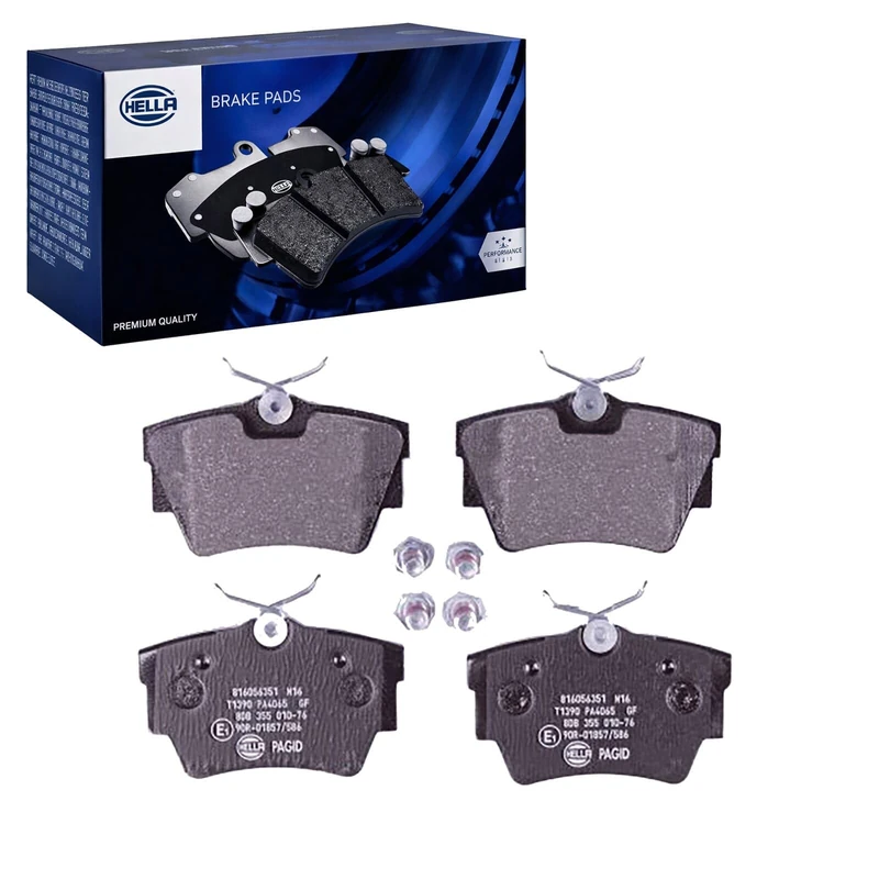 HELLA 8DB 355 010-761 Brake pad set - incl. wear warning contact - T1390 - for e.g. FIAT / MITSUBISHI / NISSAN / OPEL - Image 1