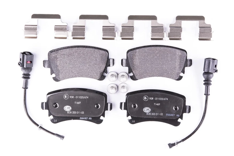 HELLA 8DB 355 011-531 Brake pad set - incl. wear warning contact - T1469 - for e.g. VOLKSWAGEN