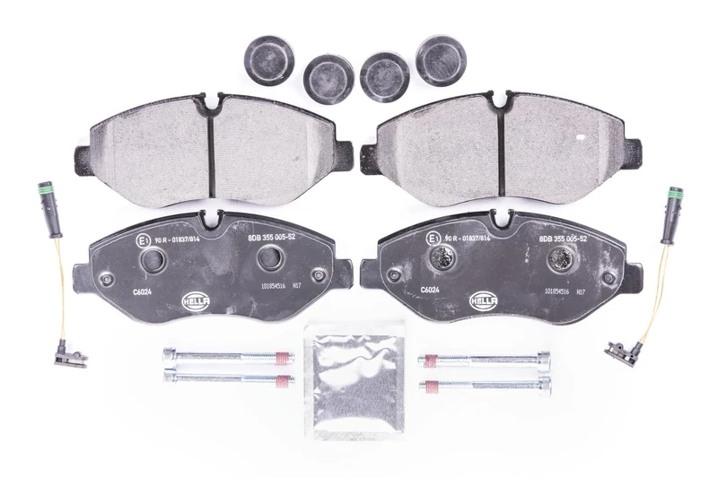 HELLA 8DB 355 005-521 Brake pad set - incl. wear warning contact - C6024 - for e.g. DODGE / FREIGHTLINER / MERCEDES-BENZ