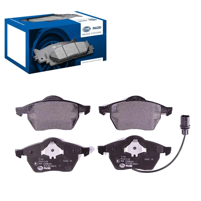 HELLA 8DB 355 008-911 Brake pad set - with integrated wear warning contact - T1194 - for e.g. FORD / SEAT / VOLKSWAGEN