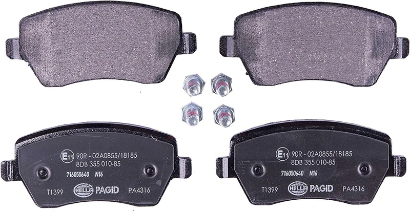 HELLA 8DB 355 010-851 Brake pad set - not prepared for wear indicator - T1399 - for e.g. DACIA / LADA / MERCEDES-BENZ / NISSAN
