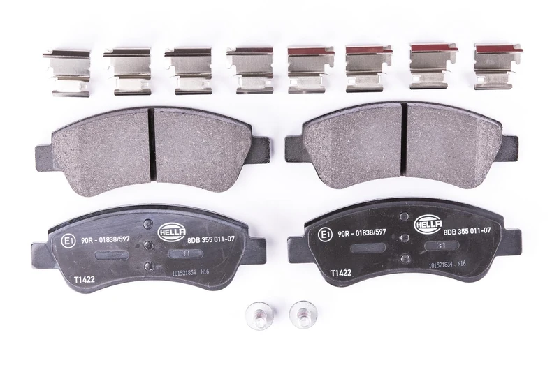 HELLA 8DB 355 011-071 Brake pad set - not prepared for wear indicator - T1422 - for e.g. CITROEN / OPEL / PEUGEOT / VAUXHALL