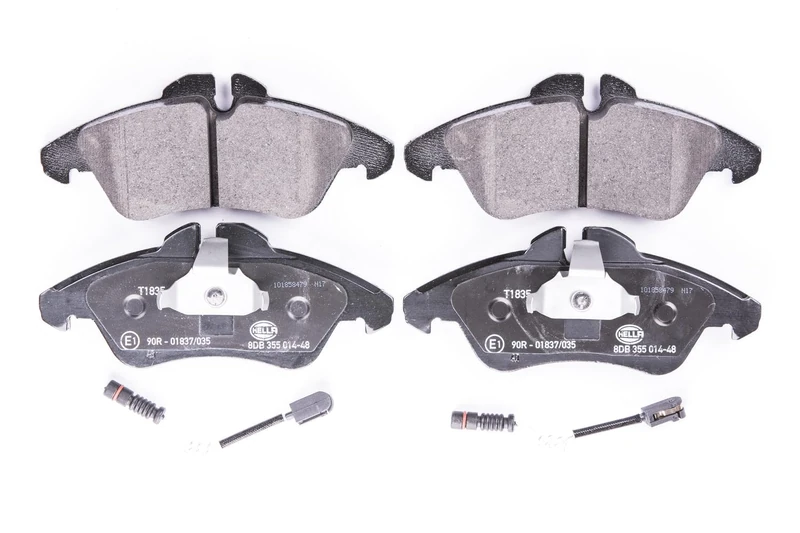 HELLA 8DB 355 014-481 Brake pad set - incl. wear warning contact - T1835 - for e.g. DODGE / FREIGHTLINER / MERCEDES-BENZ /VW
