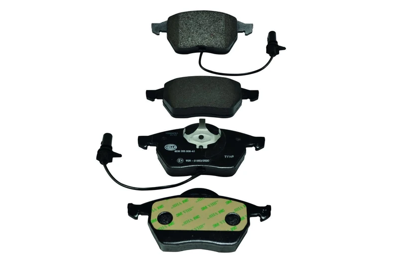 HELLA 8DB 355 008-411 Brake pad set - with integrated wear warning contact - T1149 - for e.g. AUDI / VOLKSWAGEN