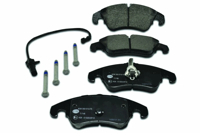 HELLA 8DB 355 013-751 Brake pad set - incl. wear warning contact - T1748 - for e.g. AUDI