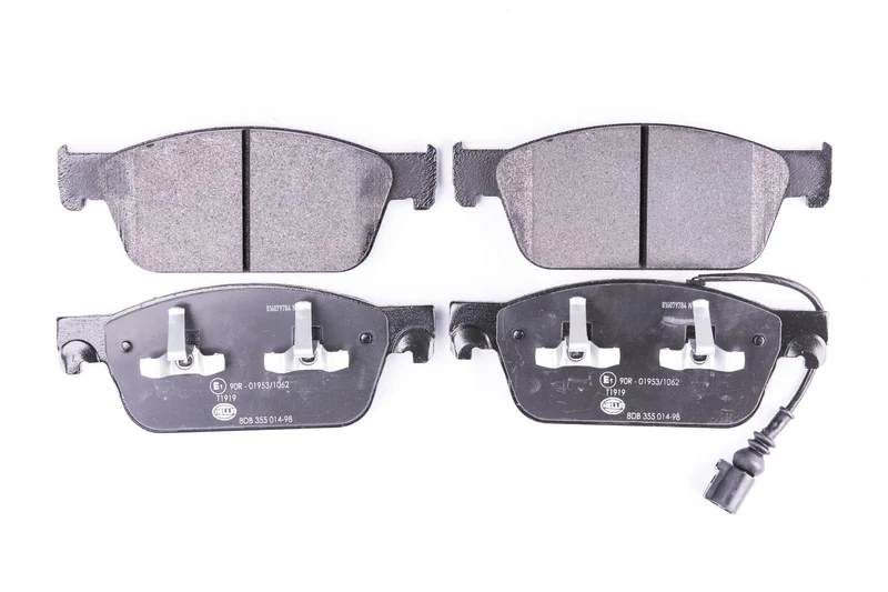HELLA 8DB 355 014-981 Brake pad set - with integrated wear warning contact - T1919 - for e.g. VOLKSWAGEN