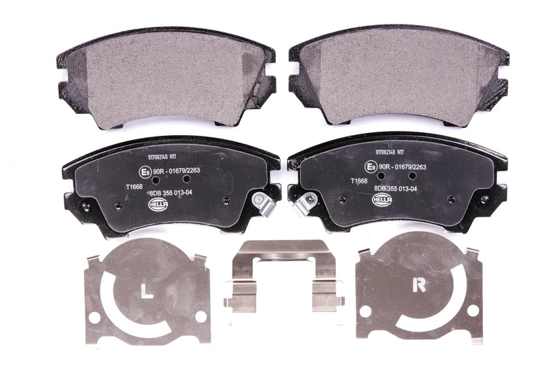 HELLA 8DB 355 013-041 Brake pad set - with acoustic wear warning - T1668 - for e.g. BUICK / CHEVROLET / GMC / HOLDEN / OPEL - Image 1