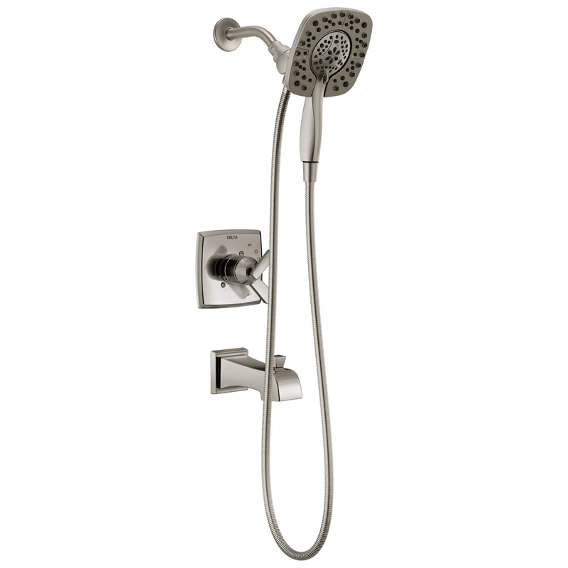 Delta Faucet Ashlyn 17 Series Dual-Function Tub and Shower Trim Kit with 2-Spray Touch-Clean In2ition 2-in-1 Hand Held Shower Head with Hose, Stainless T17464-SS-I (Valve Not Included)