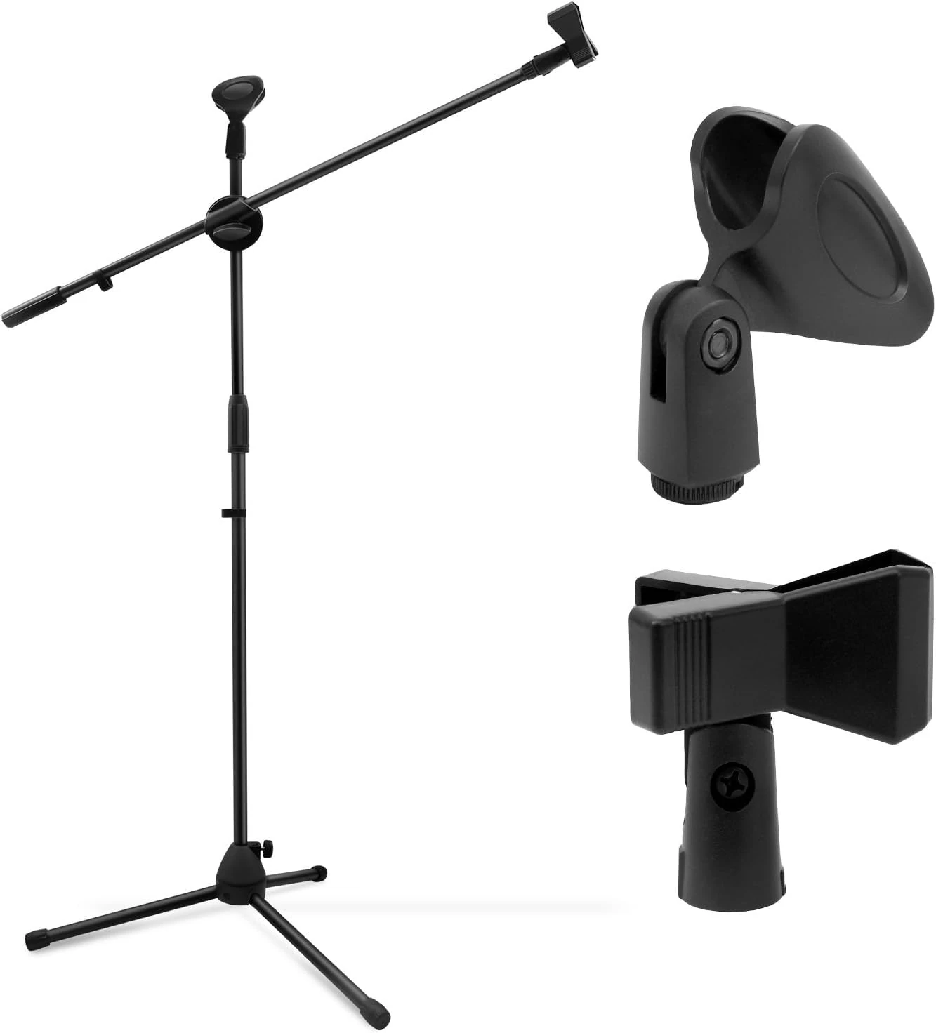 Microphone Stand, Ohuhu Mic Stand Tripod with Mic Clips, Boom Microphone Stand for Kids Adults, Microphone with Stand for Singing Speech Home Studio Usage, Height Adjustable, Light Weight