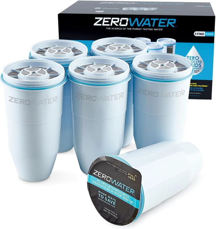 Culligan Zerowater 5-Stage Water Filter Replacement, IAPMO Certified to Reduce PFOA/PFOS, Fluoride, Lead, Chromium and Other Heavy Metals- 0 TDS, BPA Free, 6-Pack
