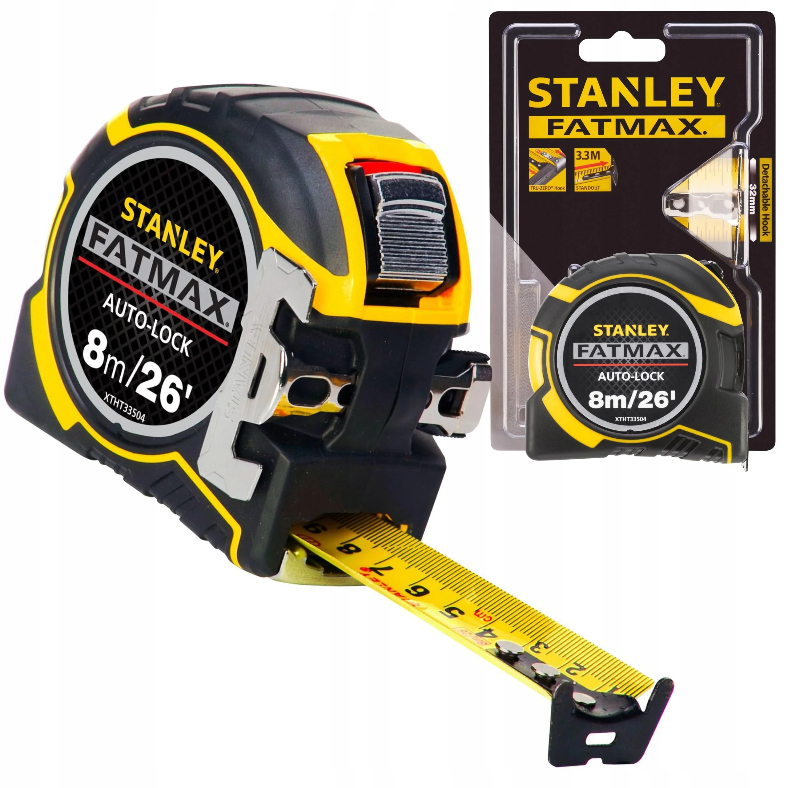 Stanley ZSTA-0-33-504 STA033504 FatMax Autolock Pocket Tape 8m/26ft (Width 32mm) Pro 8 m/26 ft, Multi-Colour
