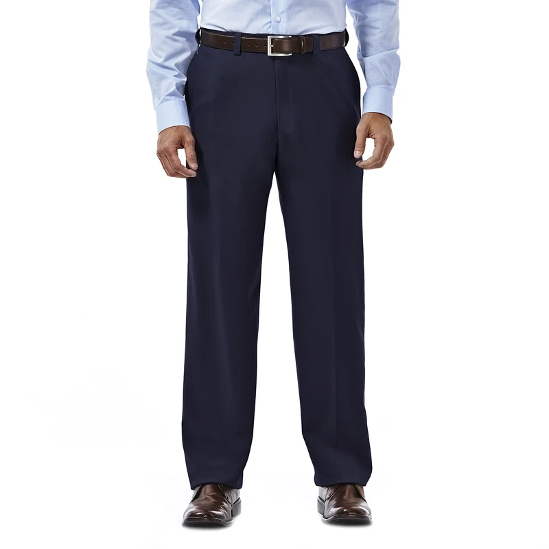 Haggar Men's ECLO Stria Expandable-Waist Flat Front Dress Pant - Regular and Big & Tall Sizes, Blue, 32W / 30L