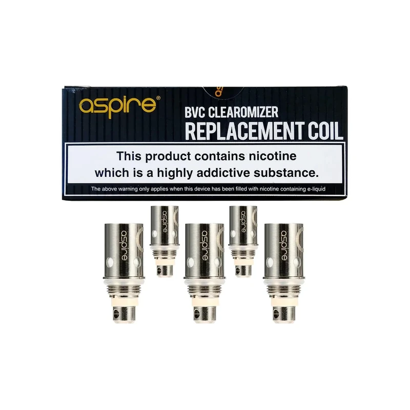 Aspire BVC Coil Replacement Coils, 1.8 Ohm - Enhanced Flavor, Smooth Vapor (Pack of 5) Compatible with K1, K2, CE5, ET and Viva Nova, Long Lasting, Aspire Vaping Coils, No Nicotine
