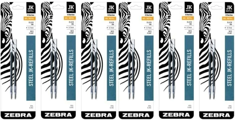Zebra G-301 Stainless Steel Pen JK-Refill, Medium Point, 0.7mm, Black Ink, 2-Count (6 Pack)