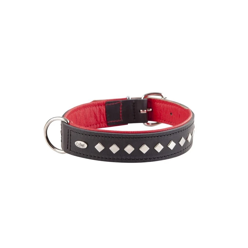 Dingo Dog Collar Made of Exclusive Soft Leather, Decorative and Durable Black with Red Padding 11439