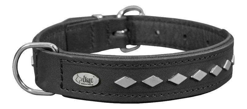 Dingo Dog Collar Made of Exclusive Soft Leather, Decorative and Durable Black 11426