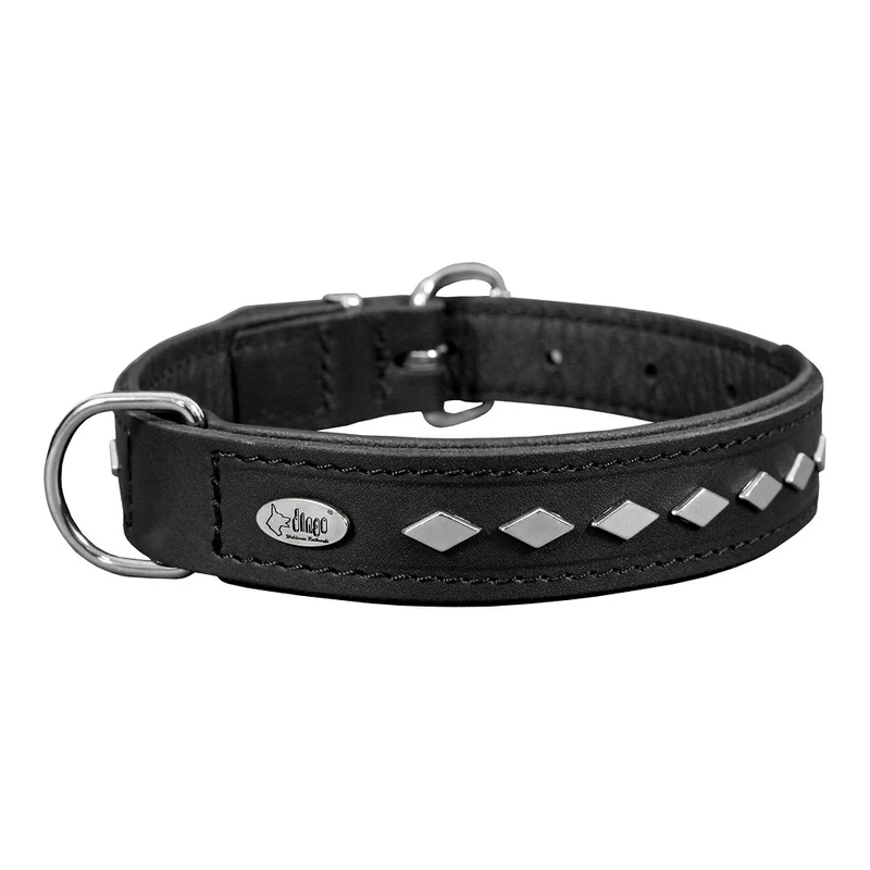 Dingo Dog Collar Made of Exclusive Soft Leather, Decorative and Durable Black 11425
