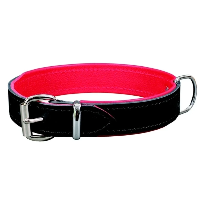 Dingo Dog Collar Made of Exclusive Soft Leather, Luxury and Durable Black with Red Padding 11418
