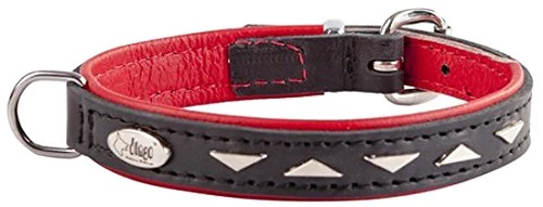Dingo Dog Collar Made of Exclusive Soft Leather, Decorative and Durable Black with Red Padding 11433