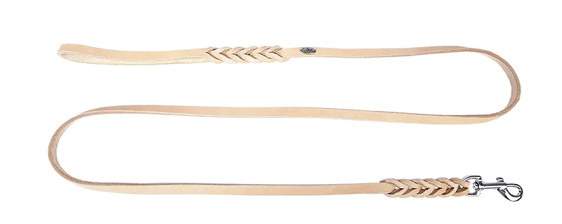 Dingo Soft Leather Dog Leash with Snap-Hook, Handmade with Braided Parts, Natural 11767