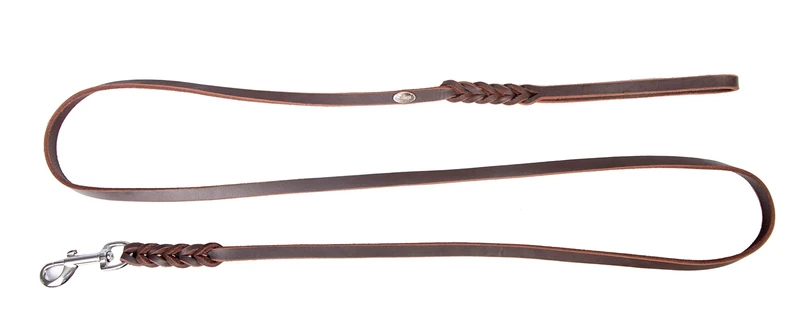 Dingo Brown Leather Dog Leash, Thin and Strong, Braided, Handmade of Soft Grain Leather, with Snap-Hook 10738