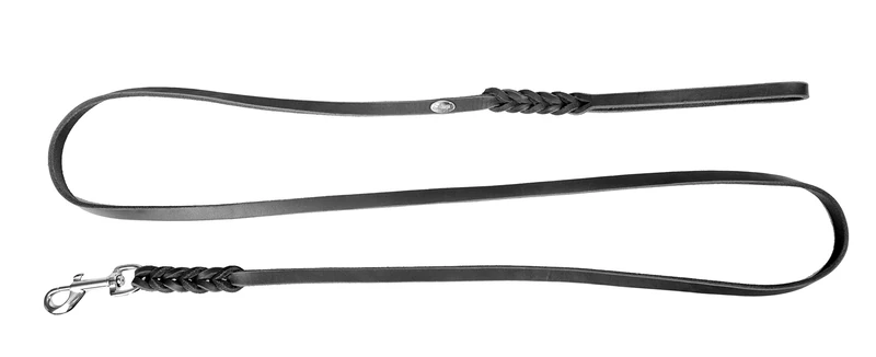 Dingo Black Leather Dog Leash, Thin and Strong, Braided, Handmade of Soft Grain Leather, with Snap-Hook 10735