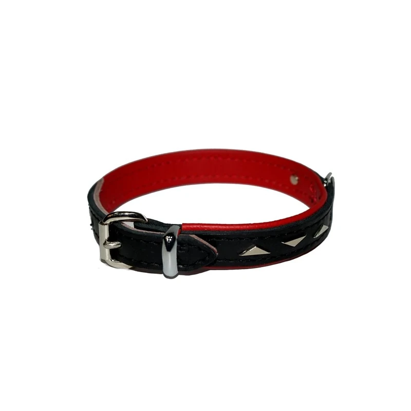 Dingo Dog Collar Made of Exclusive Soft Leather, Decorative and Durable Black with Red Padding 11434