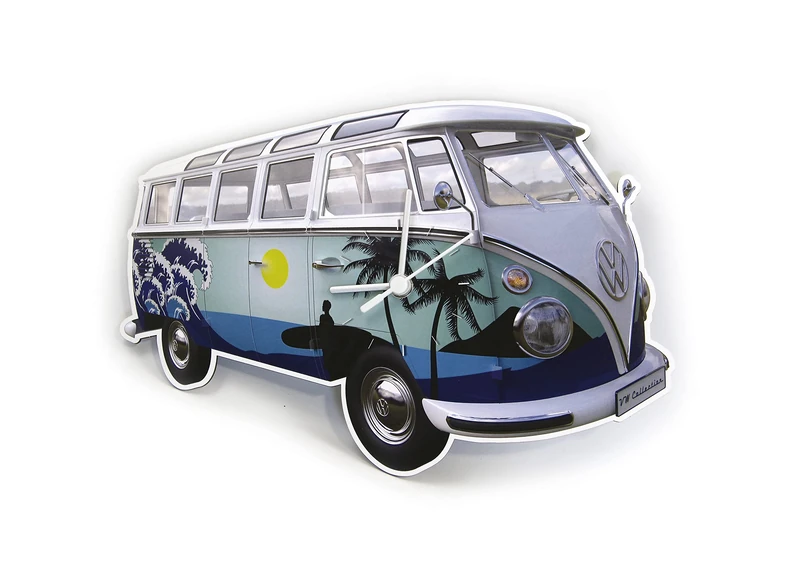 BRISA VW Collection - Volkswagen Wall Workshop Clock Timepiece in T1 Bus Campervan Design (Surf/Blue)