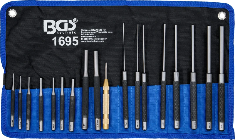 BGS 1695 | Parallel Pin Punch Set | 100-150-200 mm | 1.5 - 9.5 mm | incl centre Punches | 18 pcs.