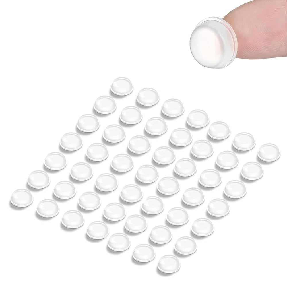 50 Clear Soft Close Pads | Small Silicone Rubber Bumper Pads | Self Adhesive Furniture Coaster Feet | Anti Door Slam | Cupboard Door Stoppers