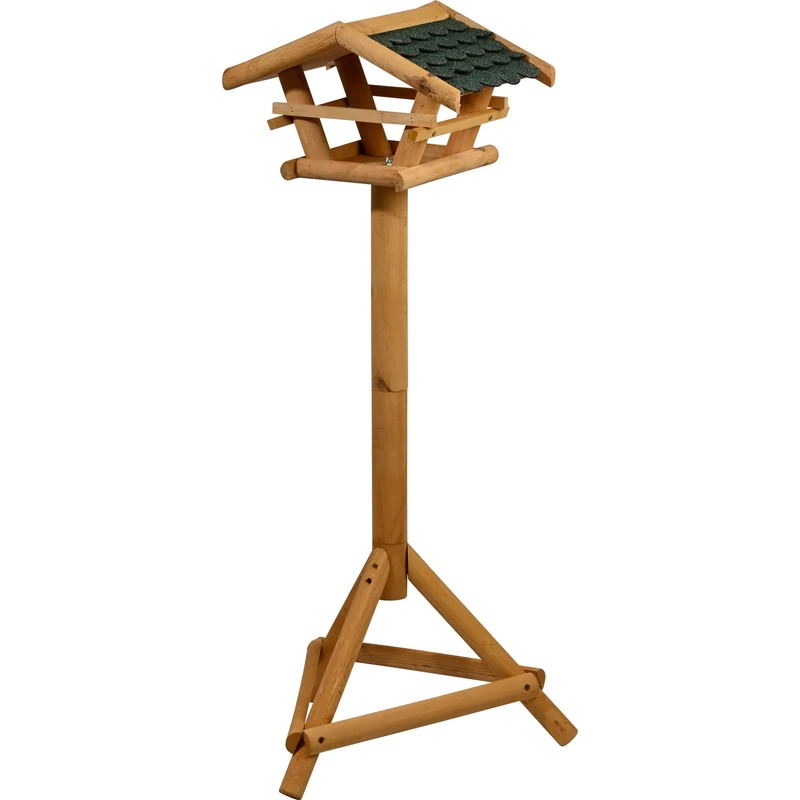 dobar 48100FSC Bird Feeder with Stand, Wooden Bird Feeder with Bitumen Shingle Roof, Bird House with Tripod Stand, Bird Villa for Garden/Patio/Balcony, Green, 44 x 44 x 101 cm