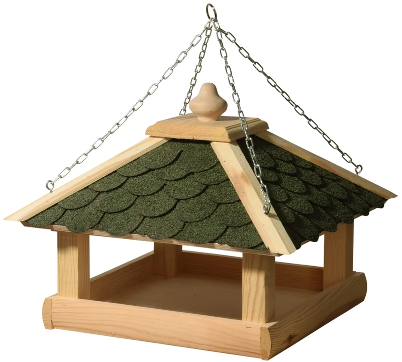 dobar Bird House Made of Wood (Pine) with Green Bitumen Roof Shingles For Desk or Wall Mounted Square/Hexagonal