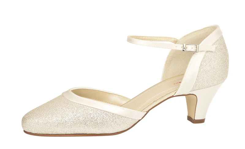 Rainbow Club Bridal Shoes Ester - Pumps, Strap, Ivory Satin with Glitter, Size 36.5 EU (3.5 UK)