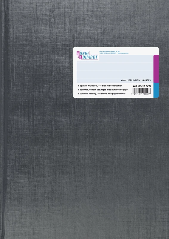 Baier & Schneider Account Book Business Book Column Paper Binding, grau, 8 Column, 21 x 25.5