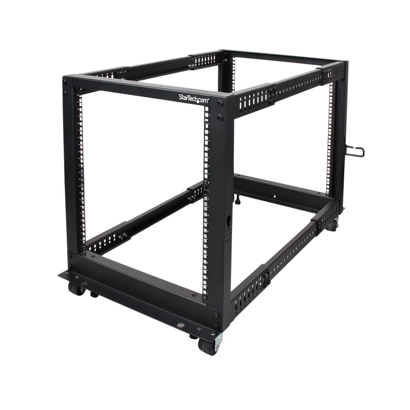 StarTech 12U 4-Post Server Rack, 19in Open Frame Rack with 40in (101cm) Mounting Depth and 1200lb (544kg) Weight Capacity, Mobile or Floor Mount IT Rack