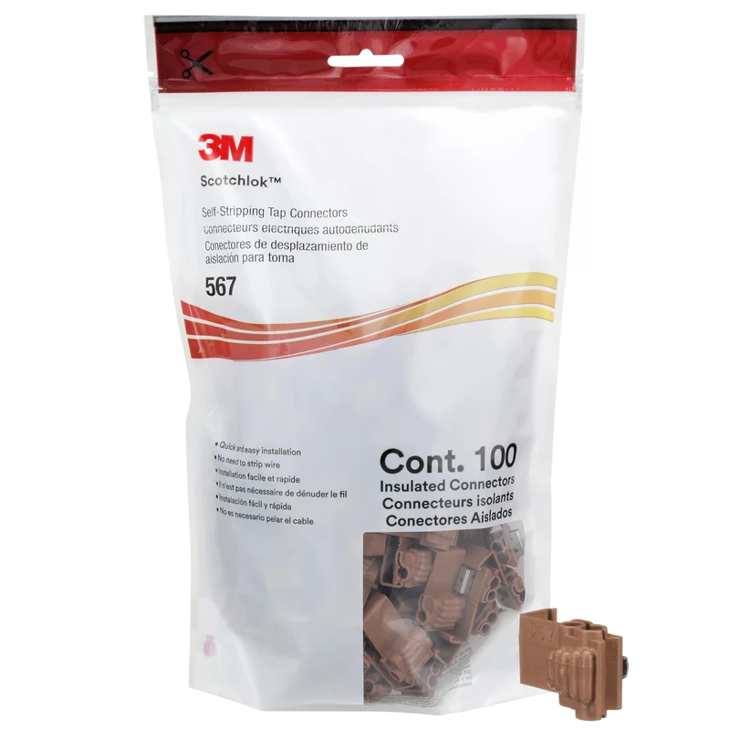 3M Scotchlok Electrical IDC 567-Pouch, Run and Tap, Brown, 18-14 Awg (Tap), 12-10 Awg (Run), 100 per pouch