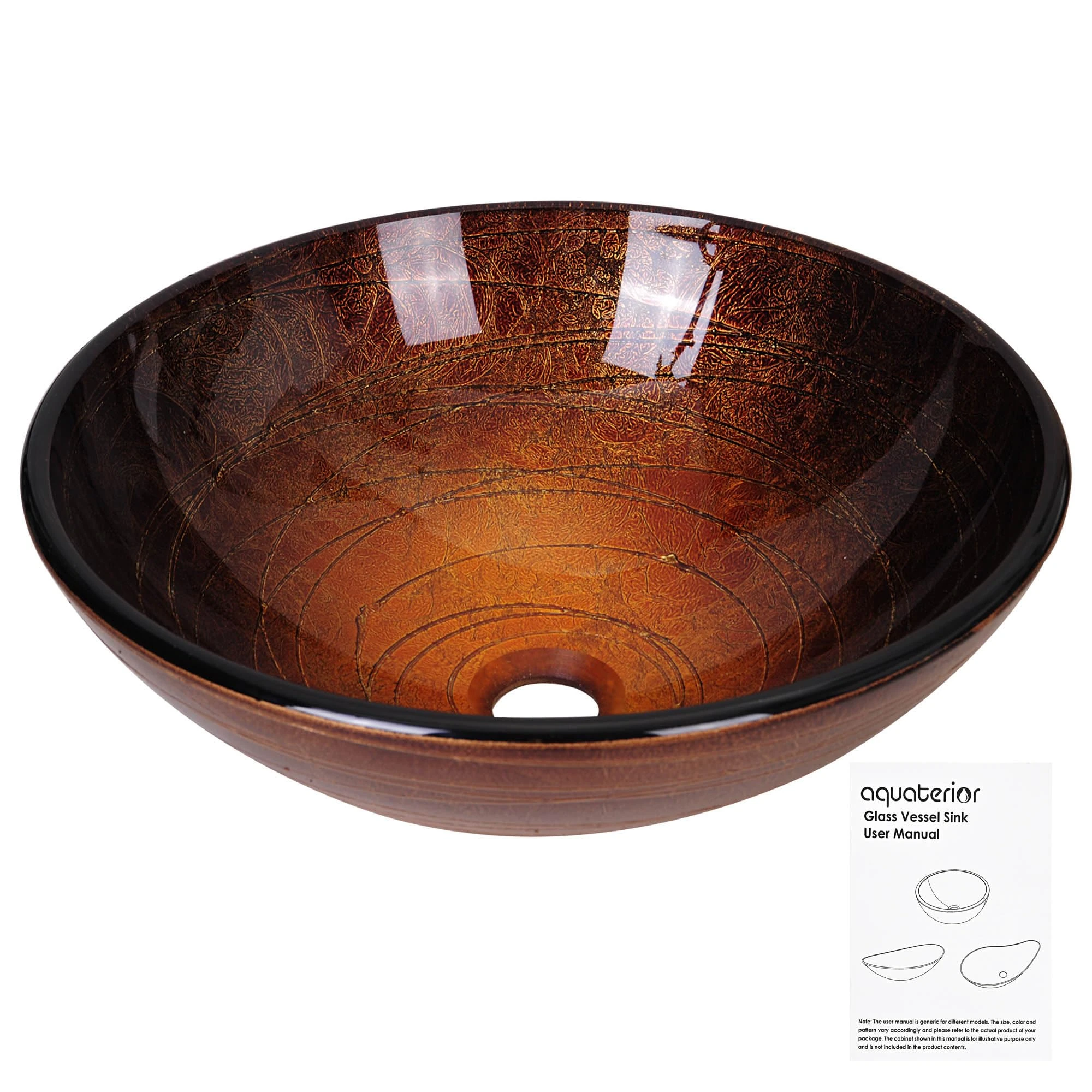 Yescom Artistic Tempered Glass Vessel Sink Bathroom Lavatory Round Bowl Pattern Basin by Yescom