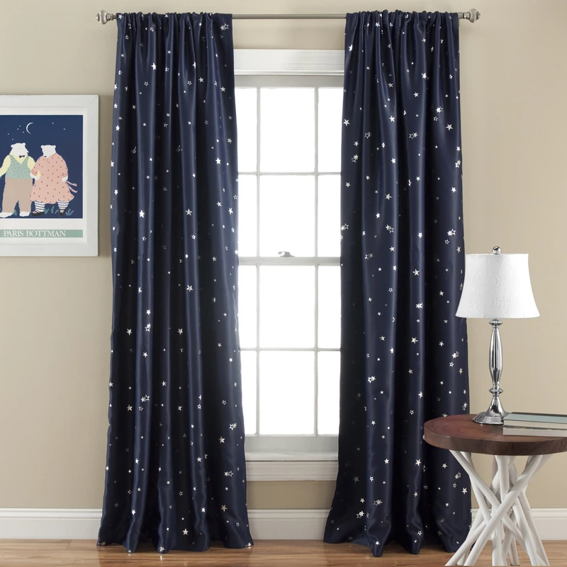 Lush Decor Light Filtering, Energy Efficient (Pair), Navy Star Blackout Curtains-Window Panel Set, 52" W x 84" L, 2 Count - Image 1