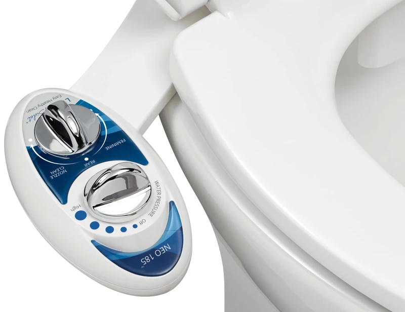 LUXE Bidet Neo 185 (Elite) Non-Electric Bidet Toilet Attachment w/Self-Cleaning Dual Nozzle and Easy Water Pressure Adjustment for Sanitary and Feminine Wash (Blue and White) 13.5 x 7 x 3 inches