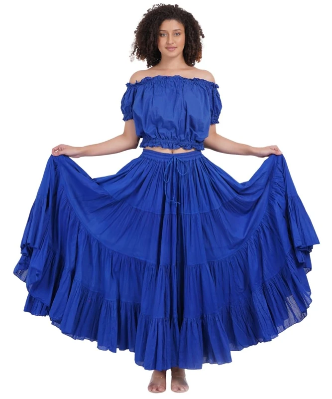 Wevez Women's Gypsy 25 Yard Solid Color Cotton Skirt Free Size Royal Blue