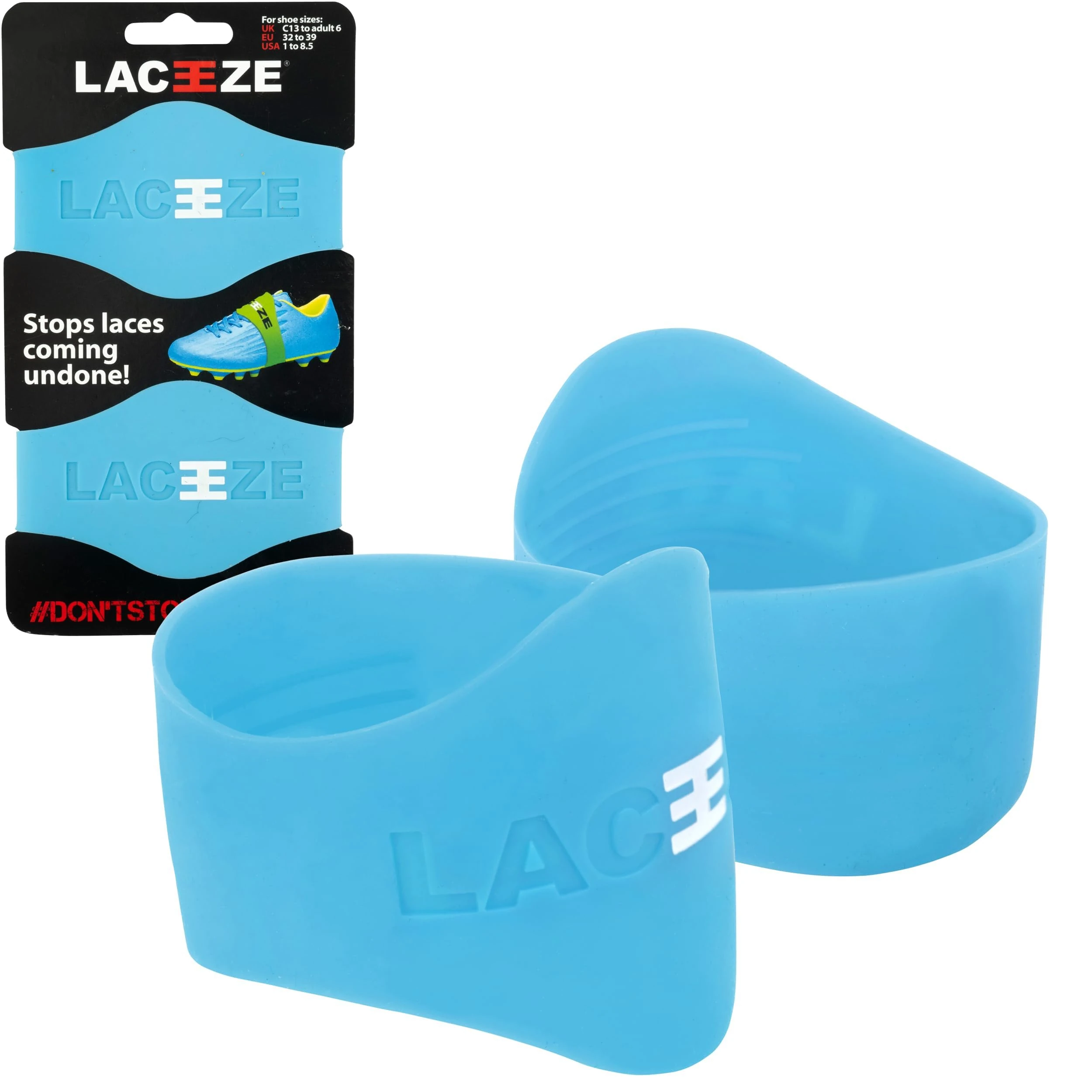 LACEEZE Original Bands – As Seen on Dragons' Den – Ribbed Technology – Secure Laces, Prevents Unraveling, Fits Shoe Size C13 – UK 6.5, Blue, Ideal for Sports Shoes, Football, Rugby