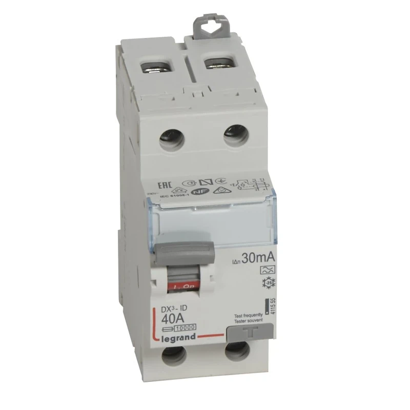 Legrand 411555 Differential switch DX³-ID high and low inlet screw, 2P, 230V, 40A typeA, 30mA, 2 modules