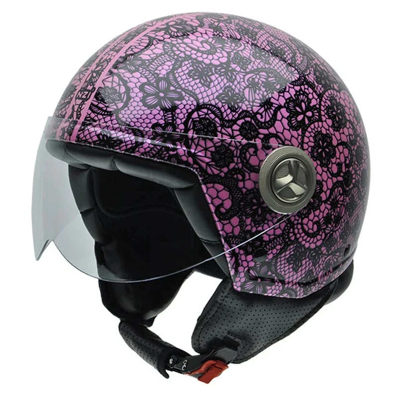NZI Zeta Graphics Motorcycle Helmet, Black Brocade/Pink Background, 55-56
