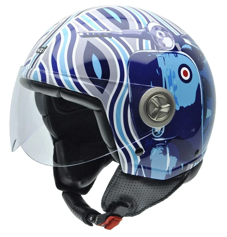 NZI Zeta Graphics Motorcycle Helmet, Scooter in Blue Tones, 58