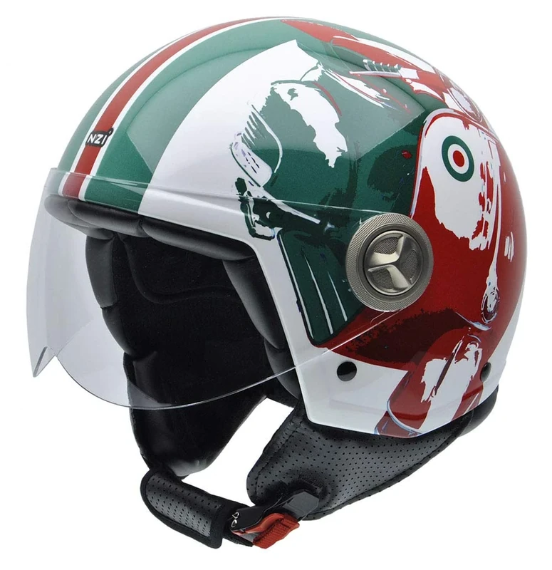 NZI Zeta Graphics Motorcycle Helmet, Scooter in Green/Red Tones, 57