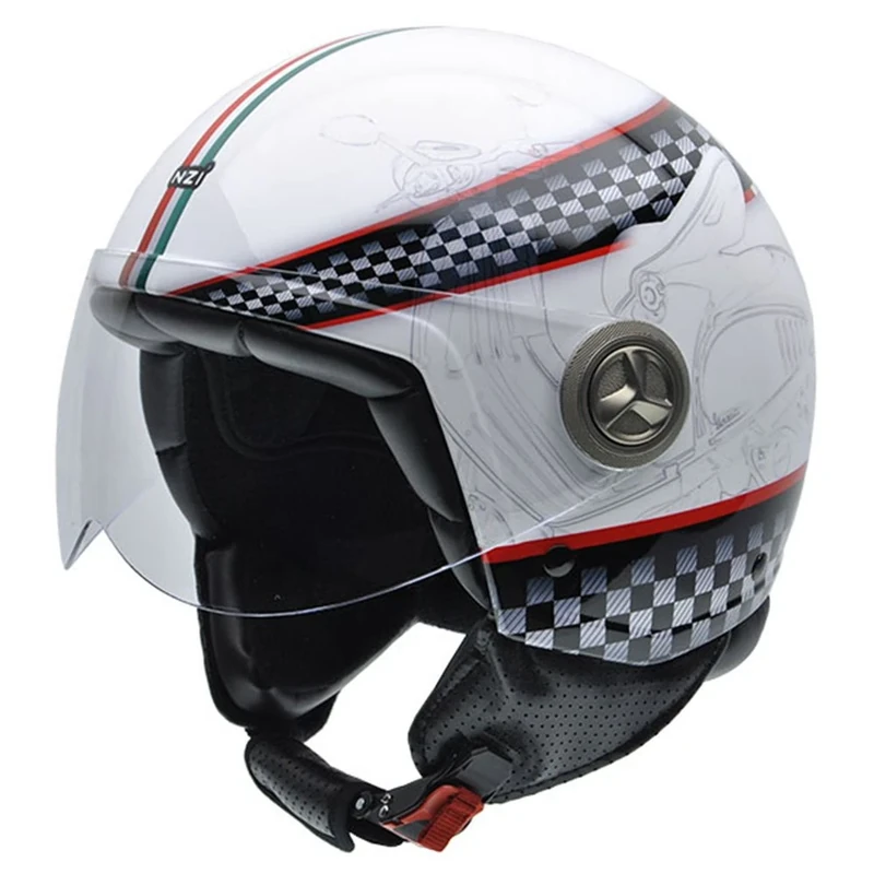 NZI Zeta Graphics Motorcycle Helmet, CheckeRed Flag/Black Background, 59